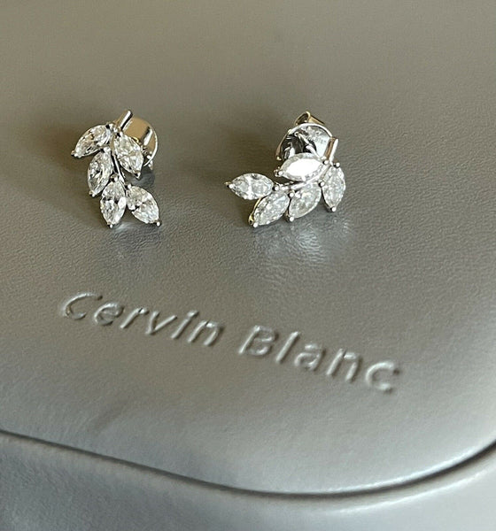 Cervin Blanc 18ct White Gold Diamond Earrings 1.20ct Leaf Studs Marquise VS 6