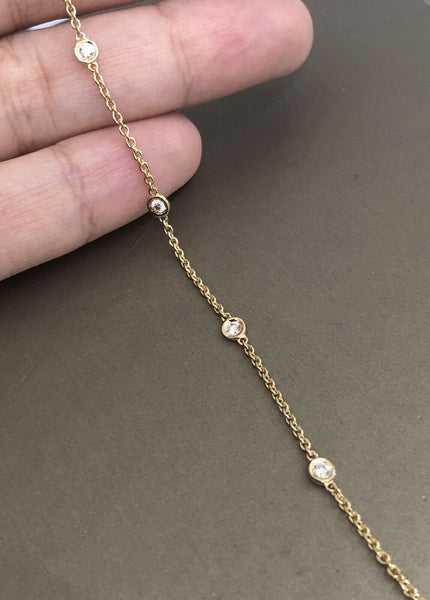 18ct Yellow Gold Diamond Bracelet 0.20ct Solitaire VS Chain Station By Yard 3