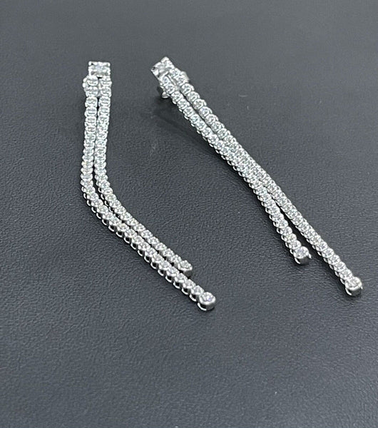 18ct Solid White Gold Diamond Earrings 0.50ct Long Tennis Drop Cocktail Studs 7