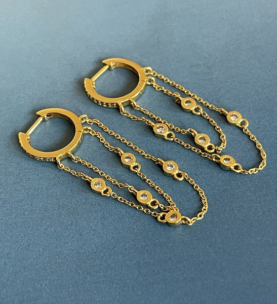 Cervin Blanc 18ct Yellow Gold Diamond Earrings 0.40 Double Chain Eternity Hoops 2