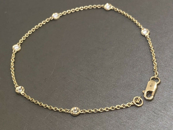 18ct Yellow Gold Diamond Bracelet 0.20ct Solitaire VS Chain Station By Yard 6