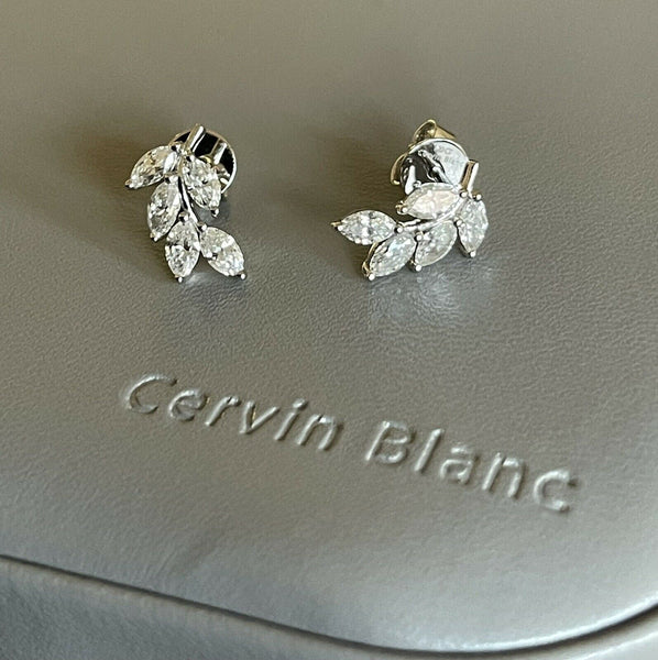 Cervin Blanc 18ct White Gold Diamond Earrings 1.20ct Leaf Studs Marquise VS 3