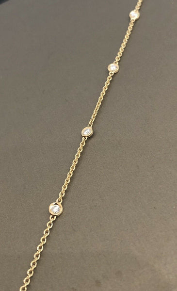 18ct Yellow Gold Diamond Bracelet 0.20ct Solitaire VS Chain Station By Yard 10