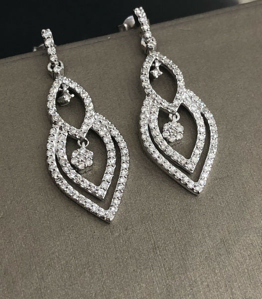 18ct White Gold Diamond Drop Earrings .75ct Dangle Drop Cluster Studs Cocktail 4