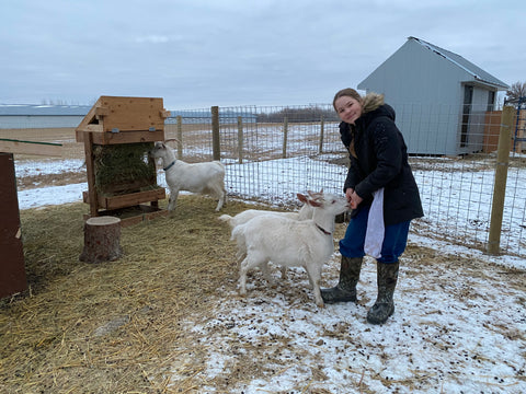 Sarah with Goats