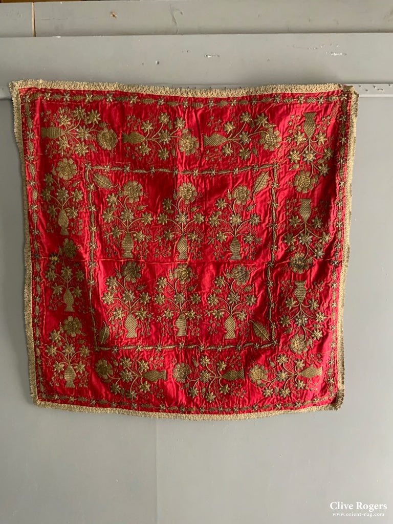 Turkish Ottoman gilt antique embroidered bohçe (89 x 89cm) - Clive Rogers