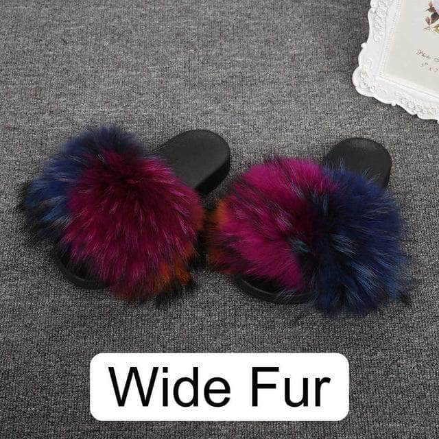 wide fur slides