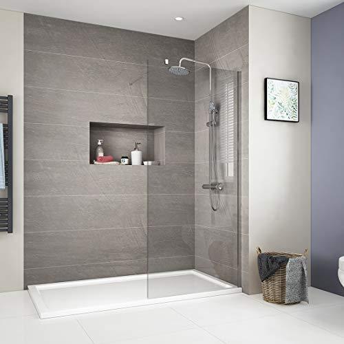 1200mm Wet Room Shower Screen Panel 8mm Easy Clean Tempered Glass Walk In Shower Enclosure With Support Bar Clear