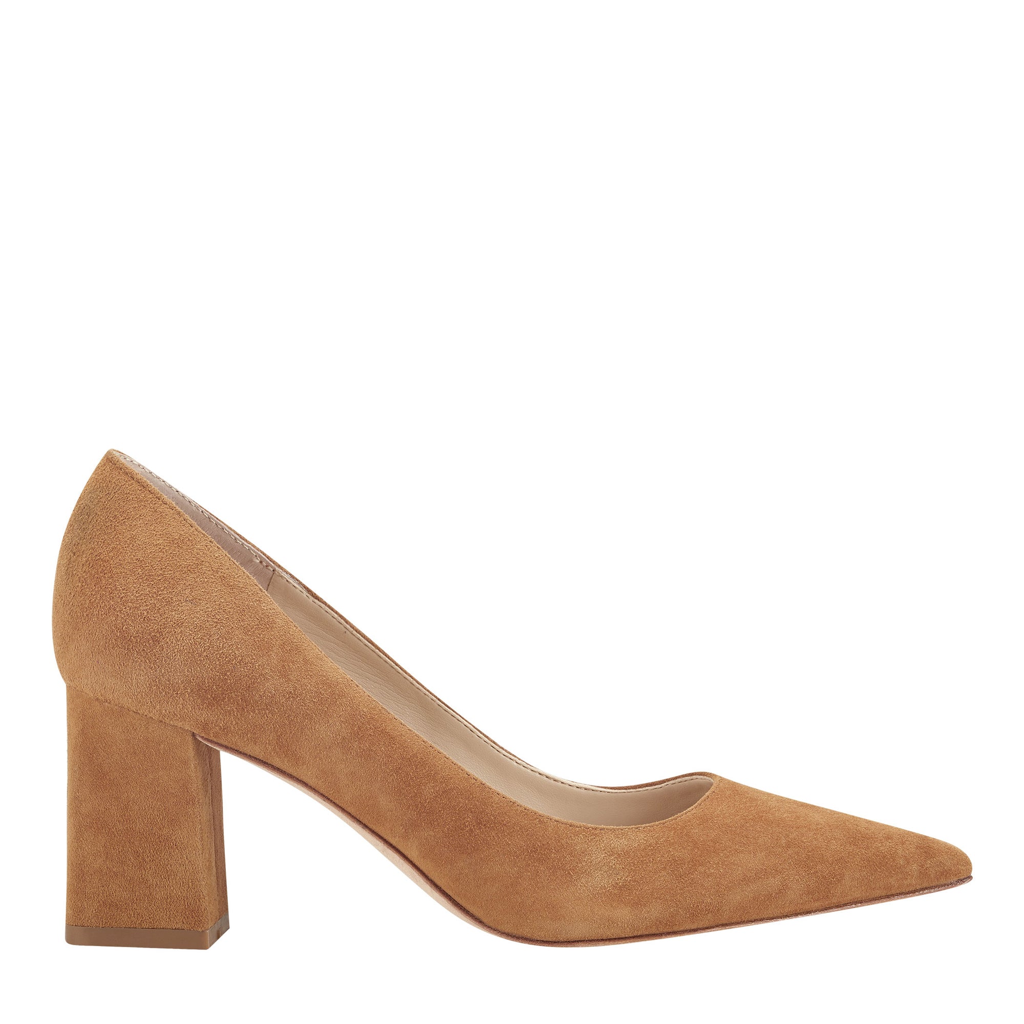 cognac block heel pump