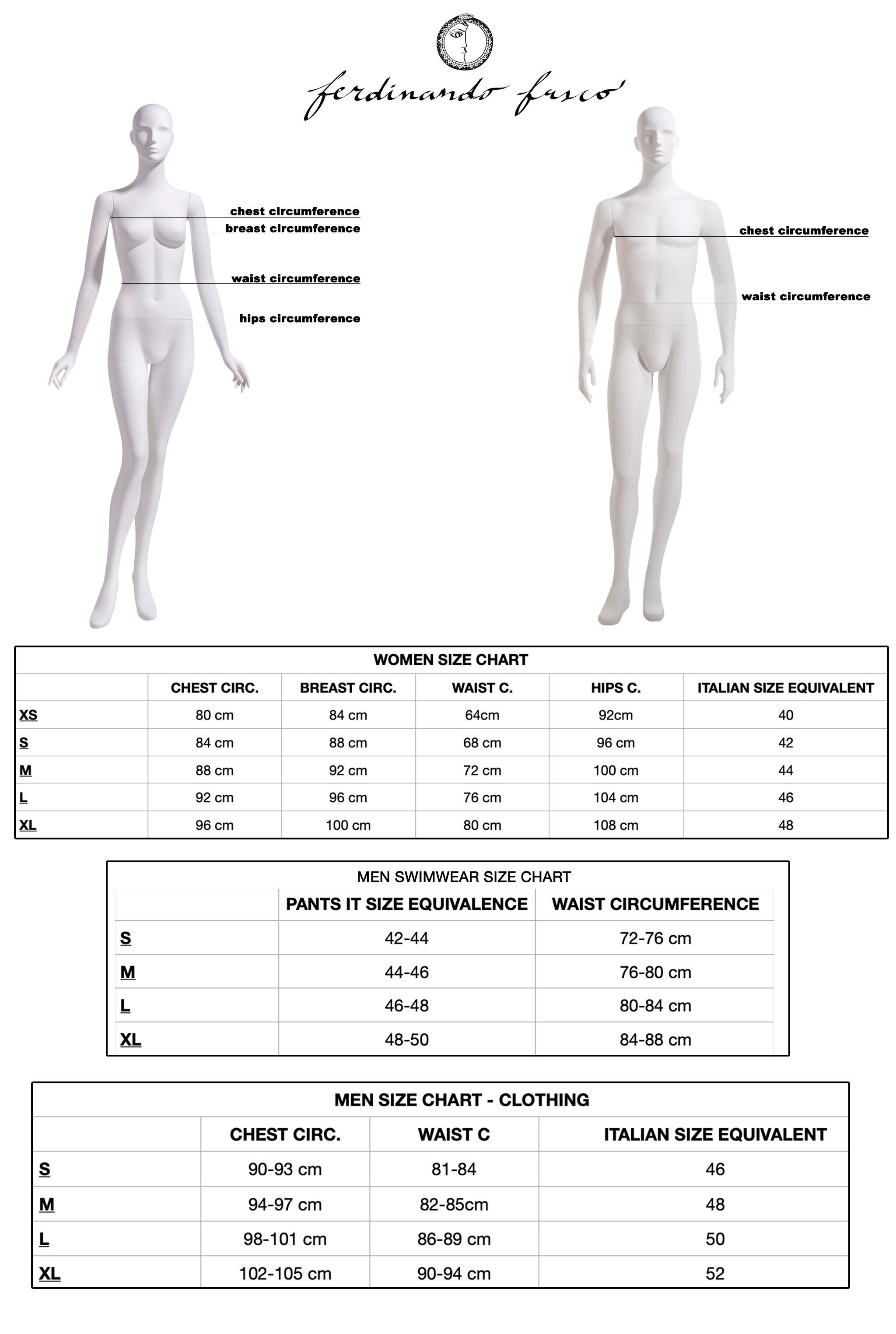 size chart men woman