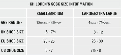 Children's sock sizing information