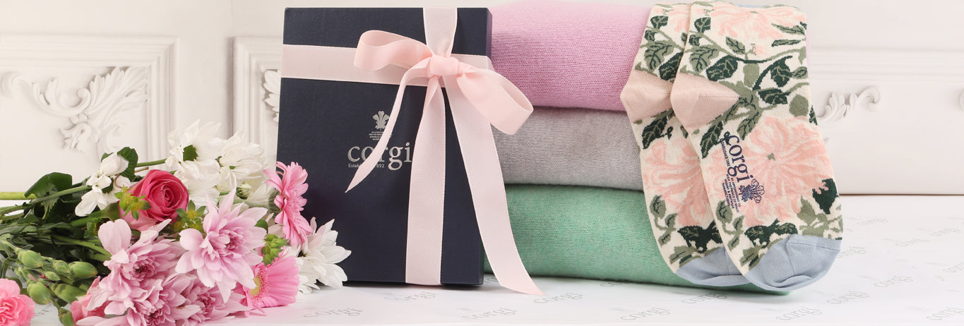 You deserve a crown mum. Choose from our selection of gifts made by royal appointment. Beautiful spring floral socks and pastel coloured cashmere socks and knitwear. 