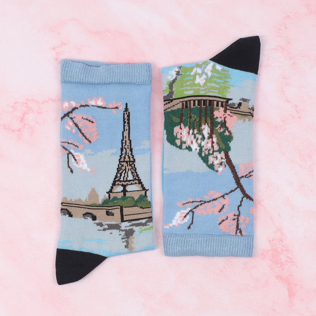 women's Paris patterned cotton socks