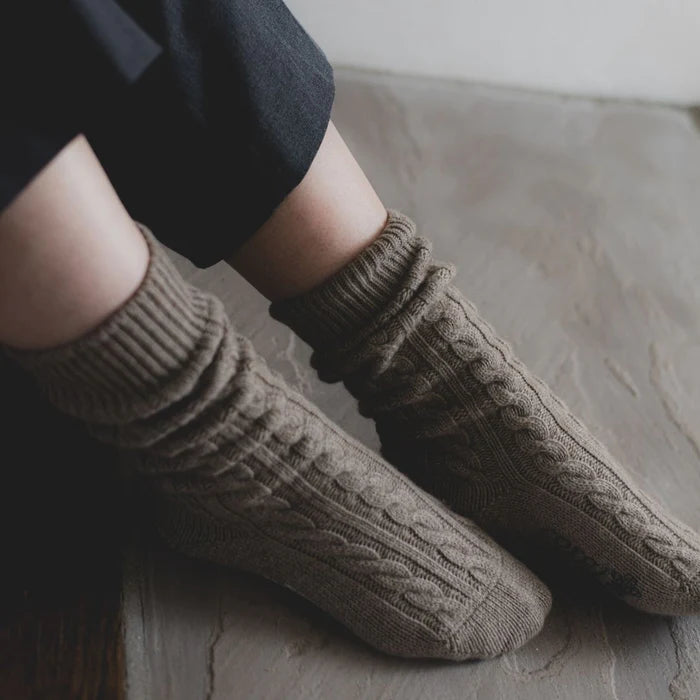 cable knit cashmere socks