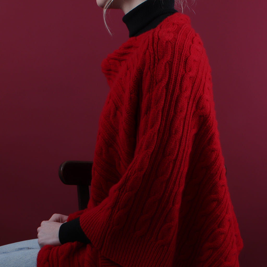 Red Cable Poncho