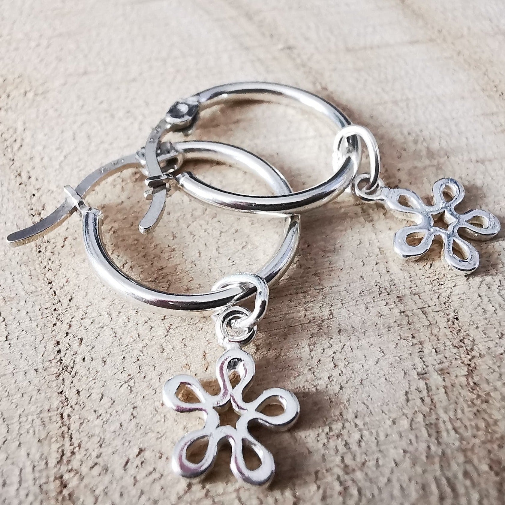 Sterling Silver Flower Hoop Earrings - Sophellie Jewellery product image