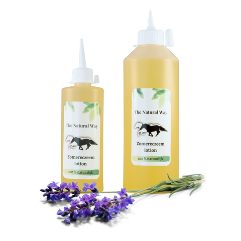 Zomereczeem lotion The Natural Way Laura Cleirens, 100 % natuurlijk product middel oplossing voor paarden met jeuk zomereczeem schuren manen staart SME