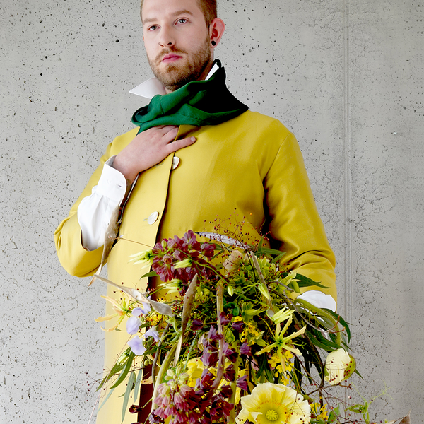 Mantel Seide gelb Blumenstrauß grün