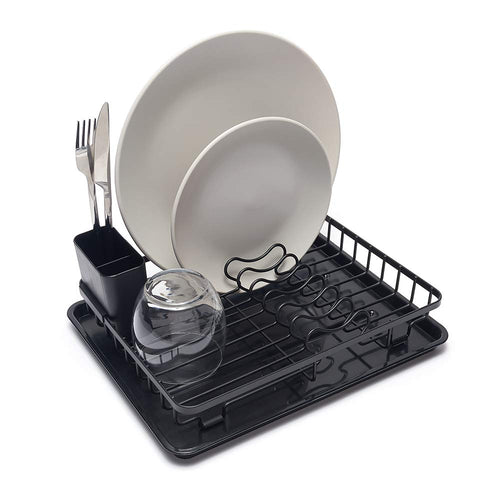 Viviendo 2 Tier Dish Drainer with Cutlery Holders Black