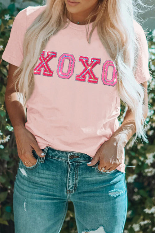 Pink Valentines Shiny XOXO Graphic T-shirt