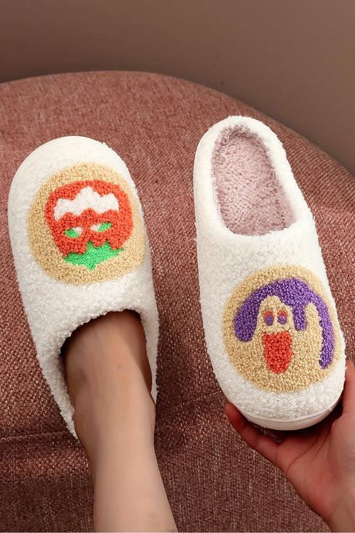 White Halloween Pumpkin Plush Winter Home Slippers