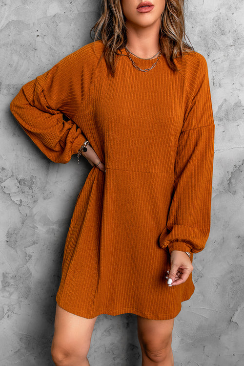 Round Neck Empire Waist Ribbed Knit Dress