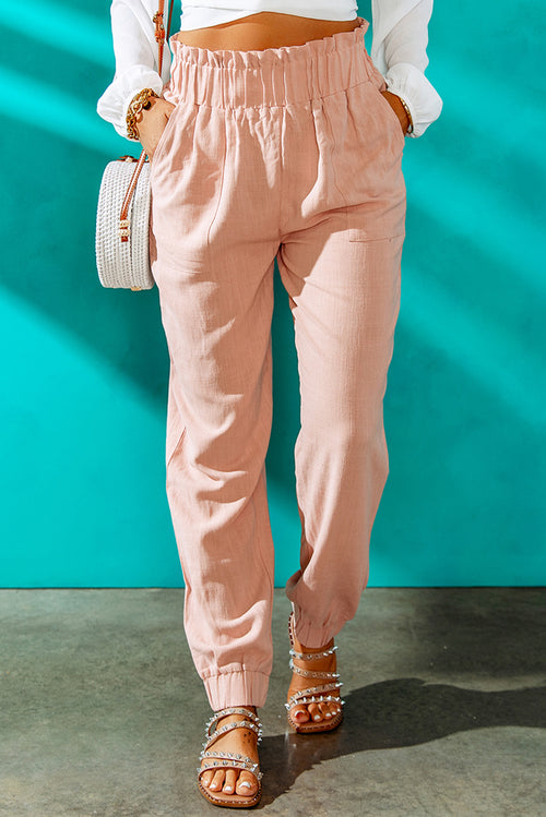 Ruffled Elastic Waistband High Waist Pants