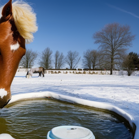 Horse drinking out of heated water