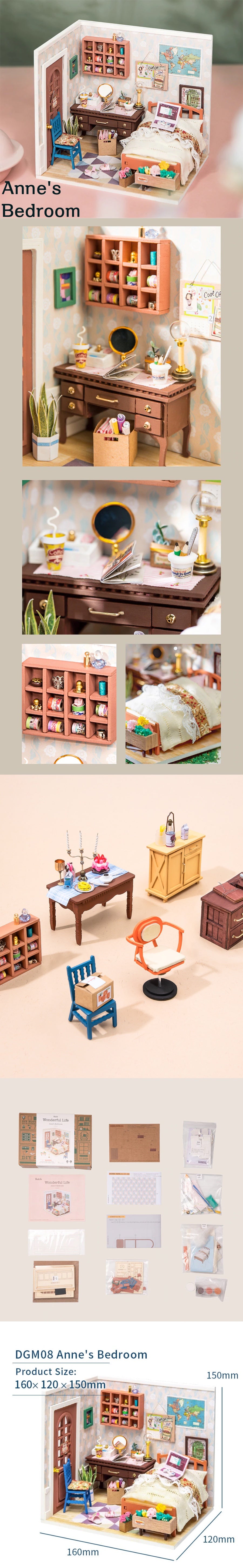 Rolife Mini DIY Anne’s Bedroom Miniature Dollhouse