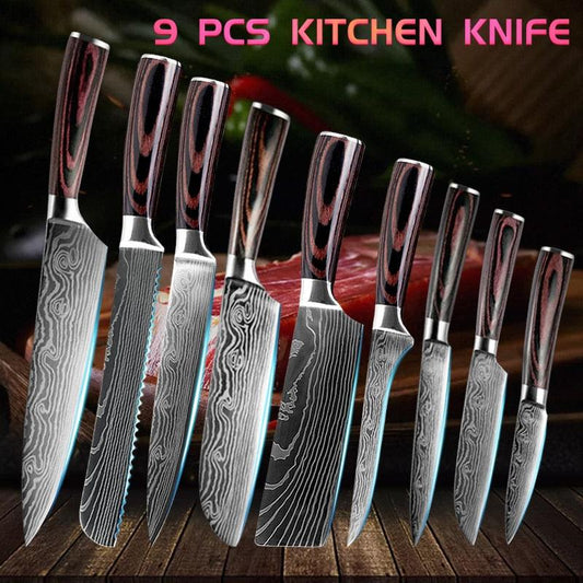 XITUO Chef knife 1-10Pcs Kitchen Knives Set Laser Damascus Pattern