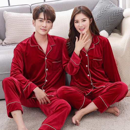 Couple Pajama Set - Silk Satin Long Sleeve Sleepwear Suit - Lover Man