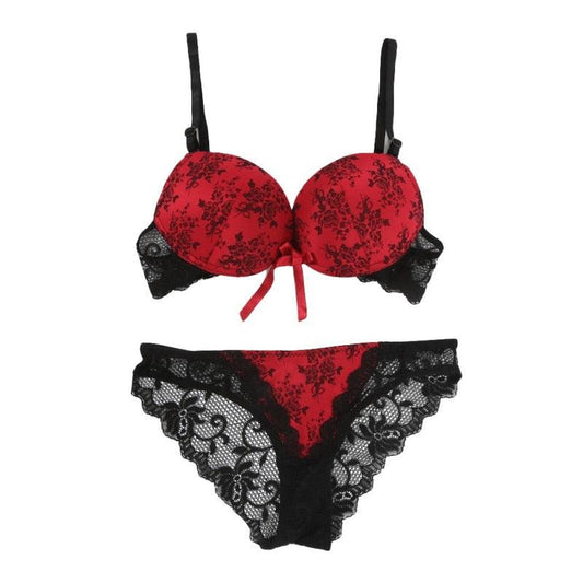 Beautiful Sexy Print Bra Set - Lace Trim Floral Women Lingerie Set