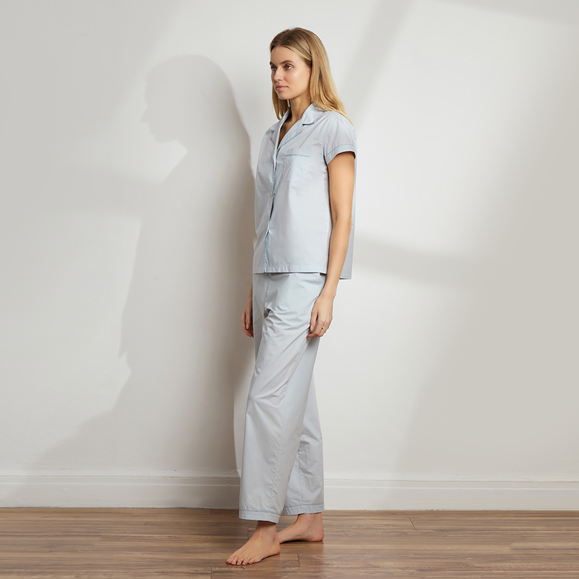 Organic Cotton Poplin Short Sleeve Long PJ Set