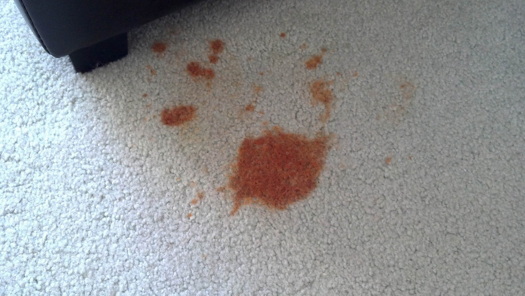 tomato juice stain on light green carpet