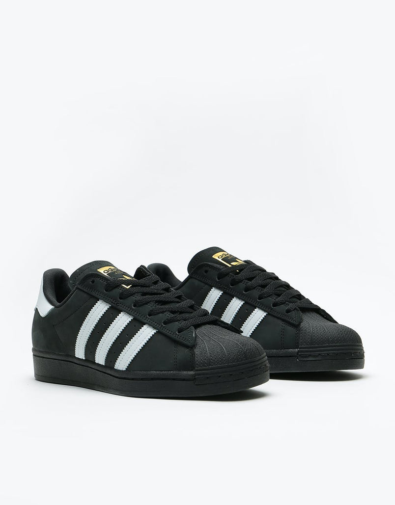 Adidas Superstar Skate Shoes Core Black White Gold Metallic Route One
