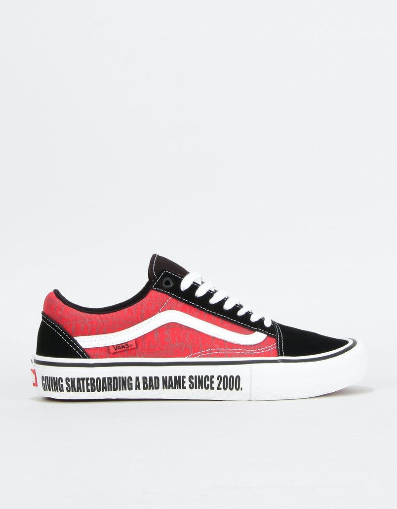 black and white and red vans