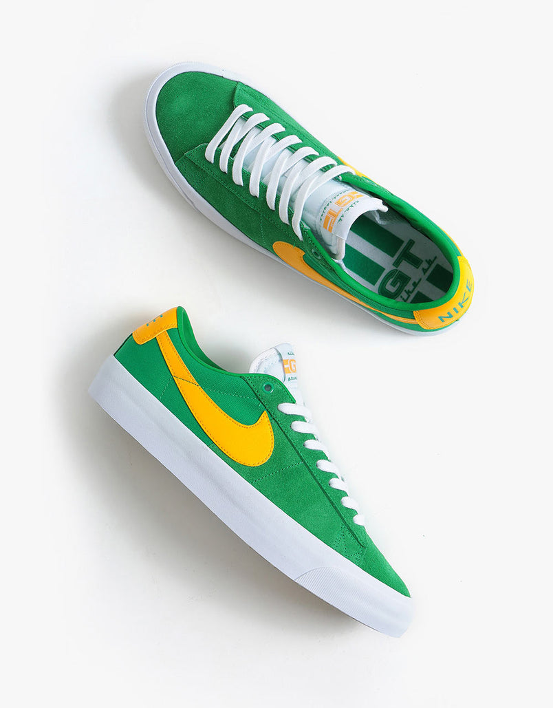 Nike Sb Zoom Blazer Low Pro Gt Skate Shoes Lucky Green University Go Route One