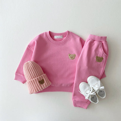 Kids Bear Embroidery Sweatshirt & Jogger Pants Set (1-5yrs) - Pink