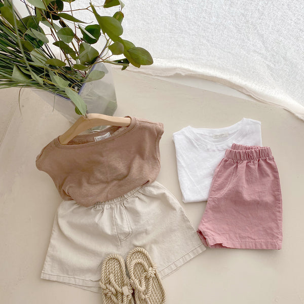 Toddler Summer Linen Top and Shorts Set (2-5y) - Pink