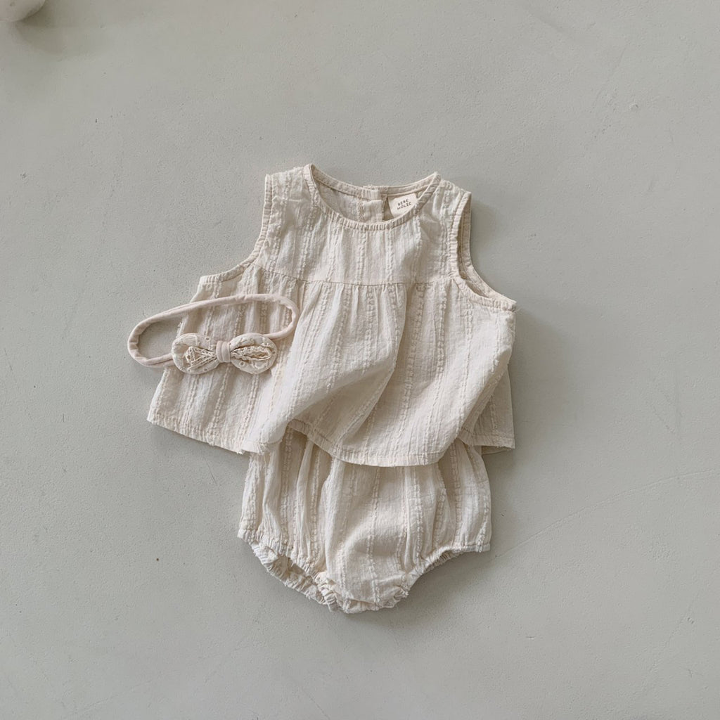 Baby BH Stripe Embroidery Sleeveless Top and Bloomer Shorts (3-18m AT NOON STORE