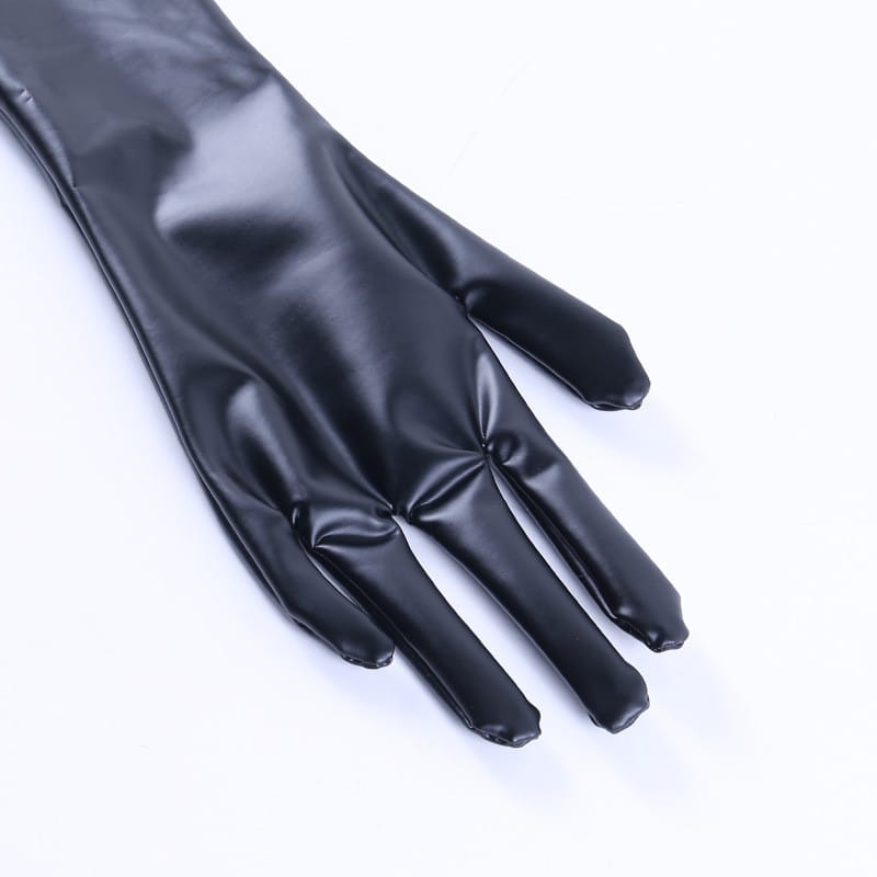Gothic rückenfreies PU-Lederkleid mit Handschuhen