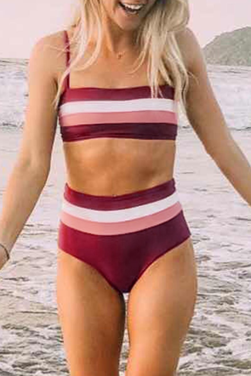 colorful striped high waisted bikini