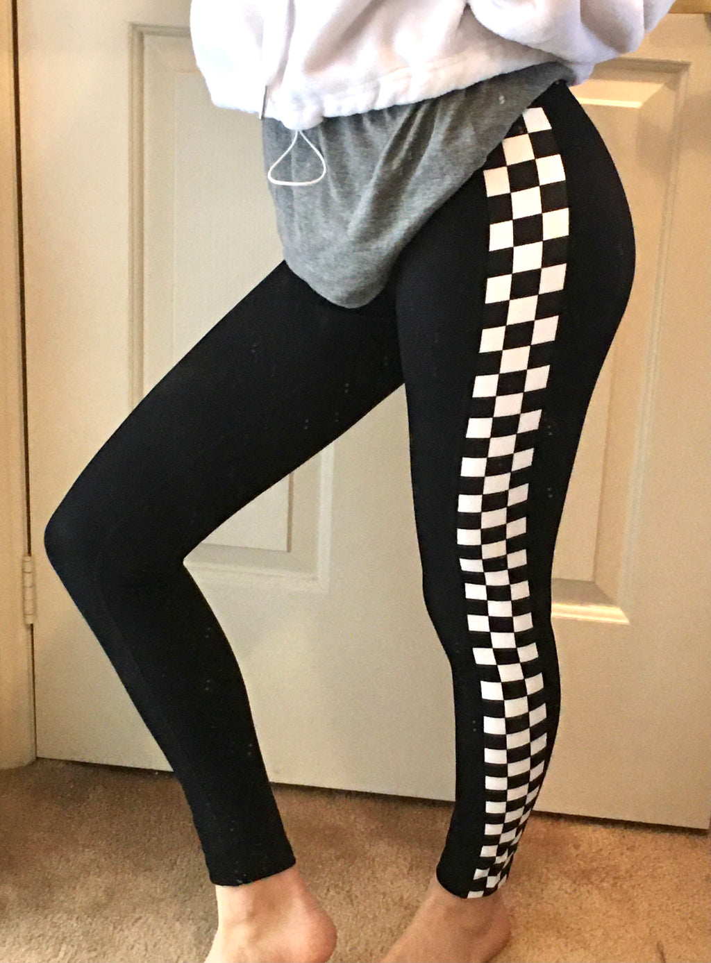 Croatia Checkered Leggings With Cellphone Pocket Dark Navy Onyx 