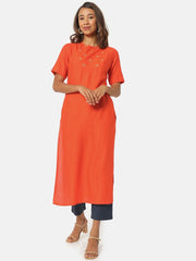 Orange Embroidered Kurta