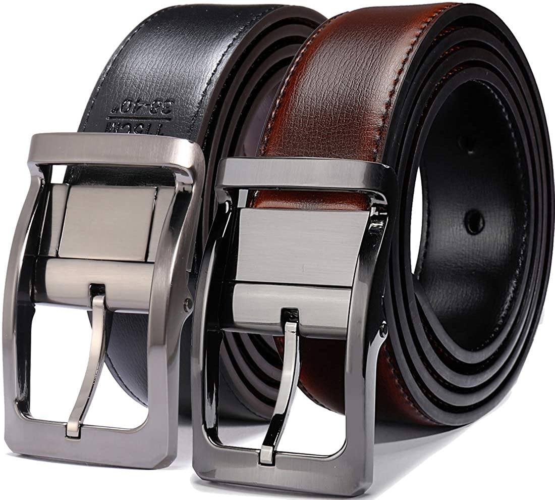 Belts for Men Reversible Leather 1.25” Waist Strap Fashion Dress Buckle Beltox mens belts EliteDealsOutlet 