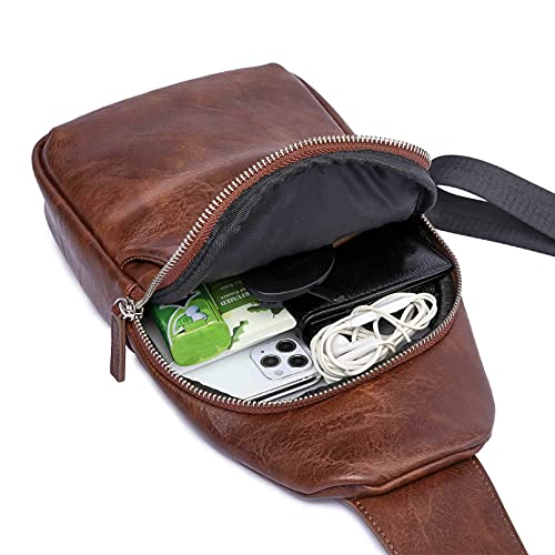 Men Genuine Leather or Canvas Crossbody Sling Bag with USB Charging One Size -2 in Dark Brown | Small
