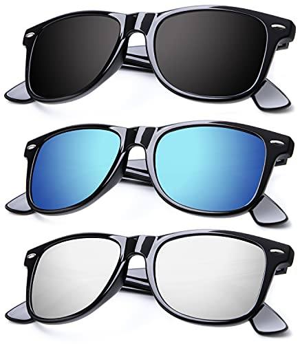 KLYELITE 3-Pack Polarized Sunglasses | unisex UV400 Trendy, 3 Pairs - Black, Blue Silver