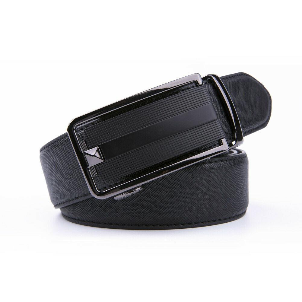 Celebrity Mens Black Leather Ratchet Belt Automatic Strap Buckle Waistband  Waist V8K3