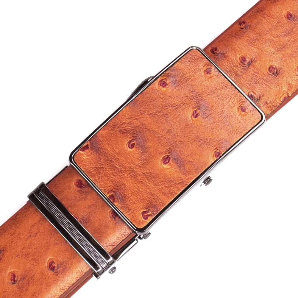 Orange Brown Leather Mens Belts Automatic Buckles Ratchet