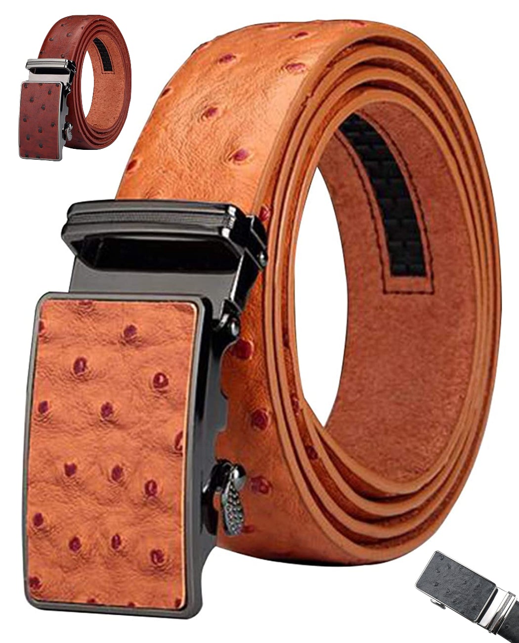 Blue Mens Adjustable Ratchet Slide Buckle Belt - Genuine Leather